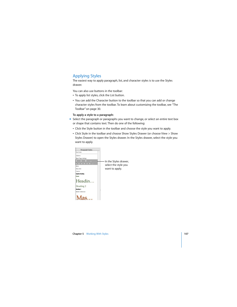 Applying styles | Apple Pages 2 User Manual | Page 107 / 250