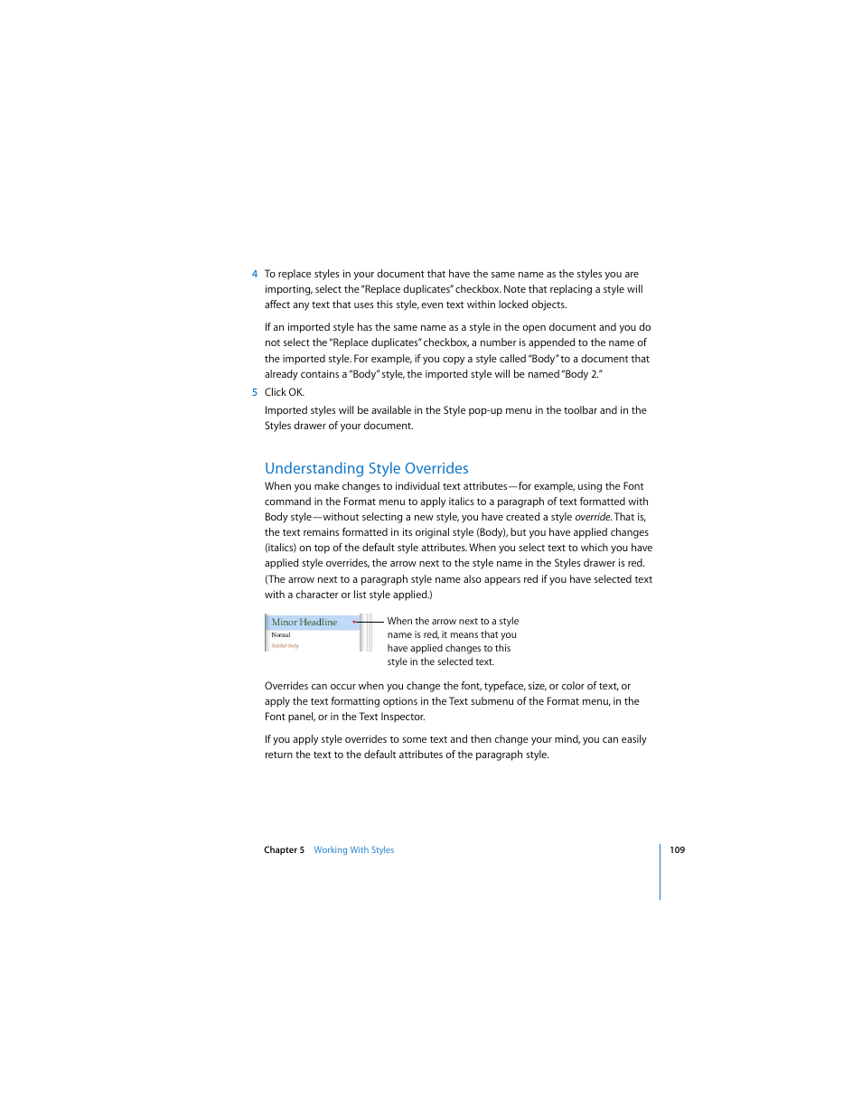 Understanding style overrides | Apple Pages 2 User Manual | Page 109 / 250