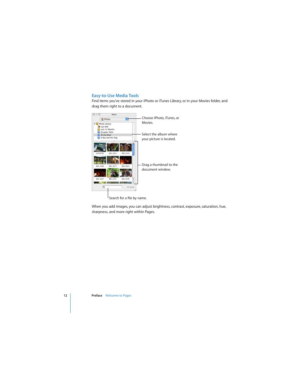Easy-to-use media tools | Apple Pages 2 User Manual | Page 12 / 250
