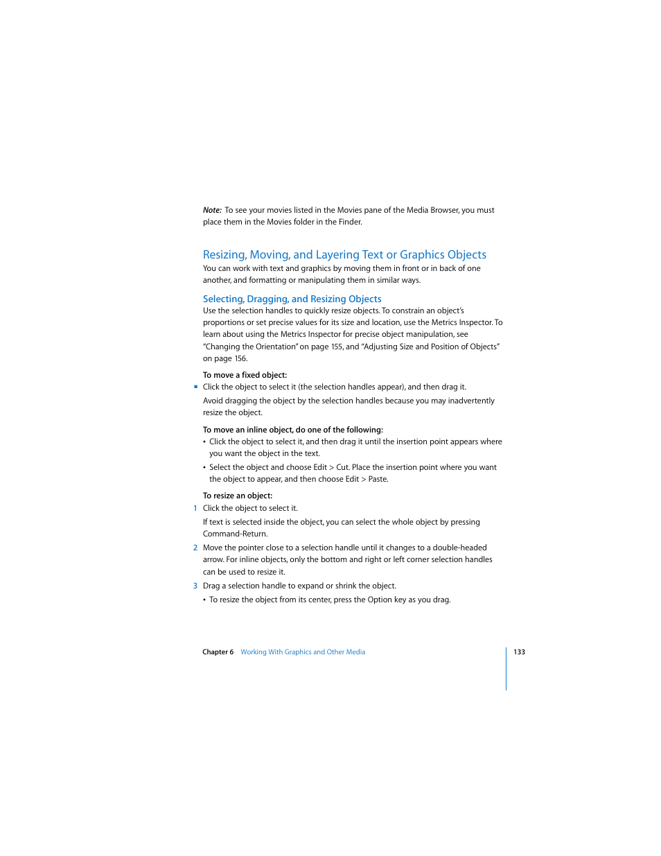Selecting, dragging, and resizing objects | Apple Pages 2 User Manual | Page 133 / 250