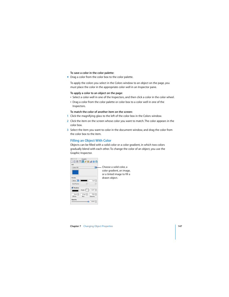 Filling an object with color | Apple Pages 2 User Manual | Page 147 / 250