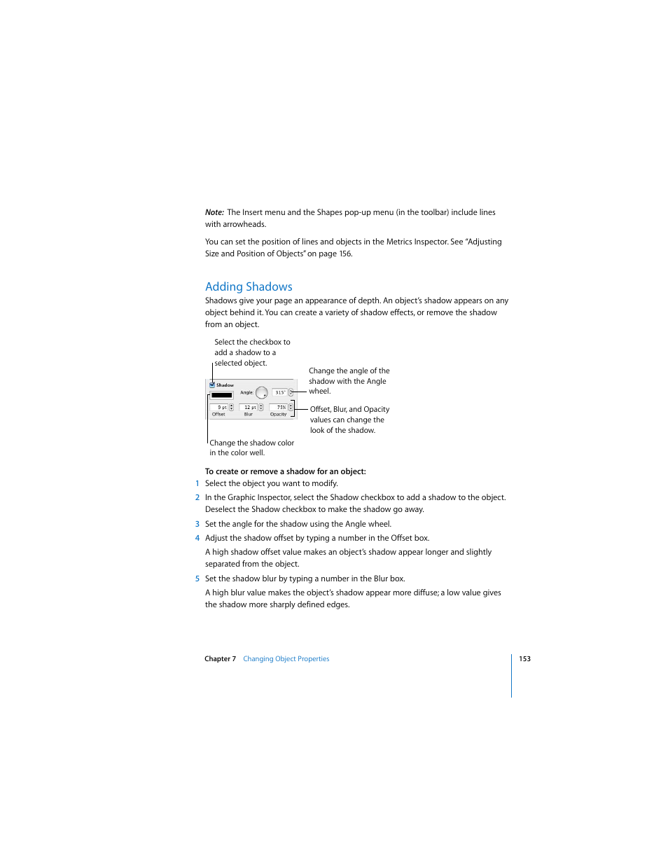 Adding shadows | Apple Pages 2 User Manual | Page 153 / 250