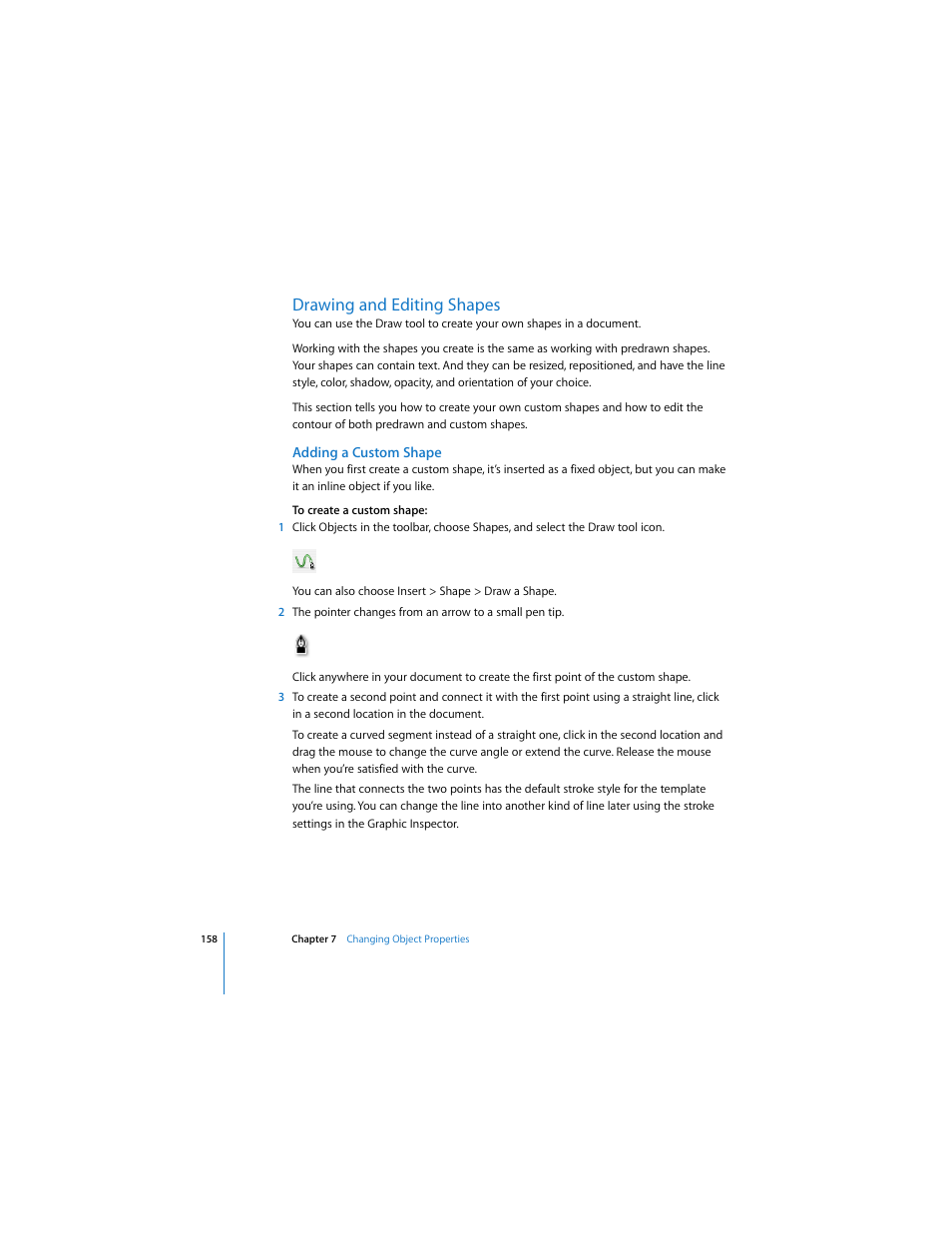 Drawing and editing shapes, Adding a custom shape, Ee “drawing | Apple Pages 2 User Manual | Page 158 / 250