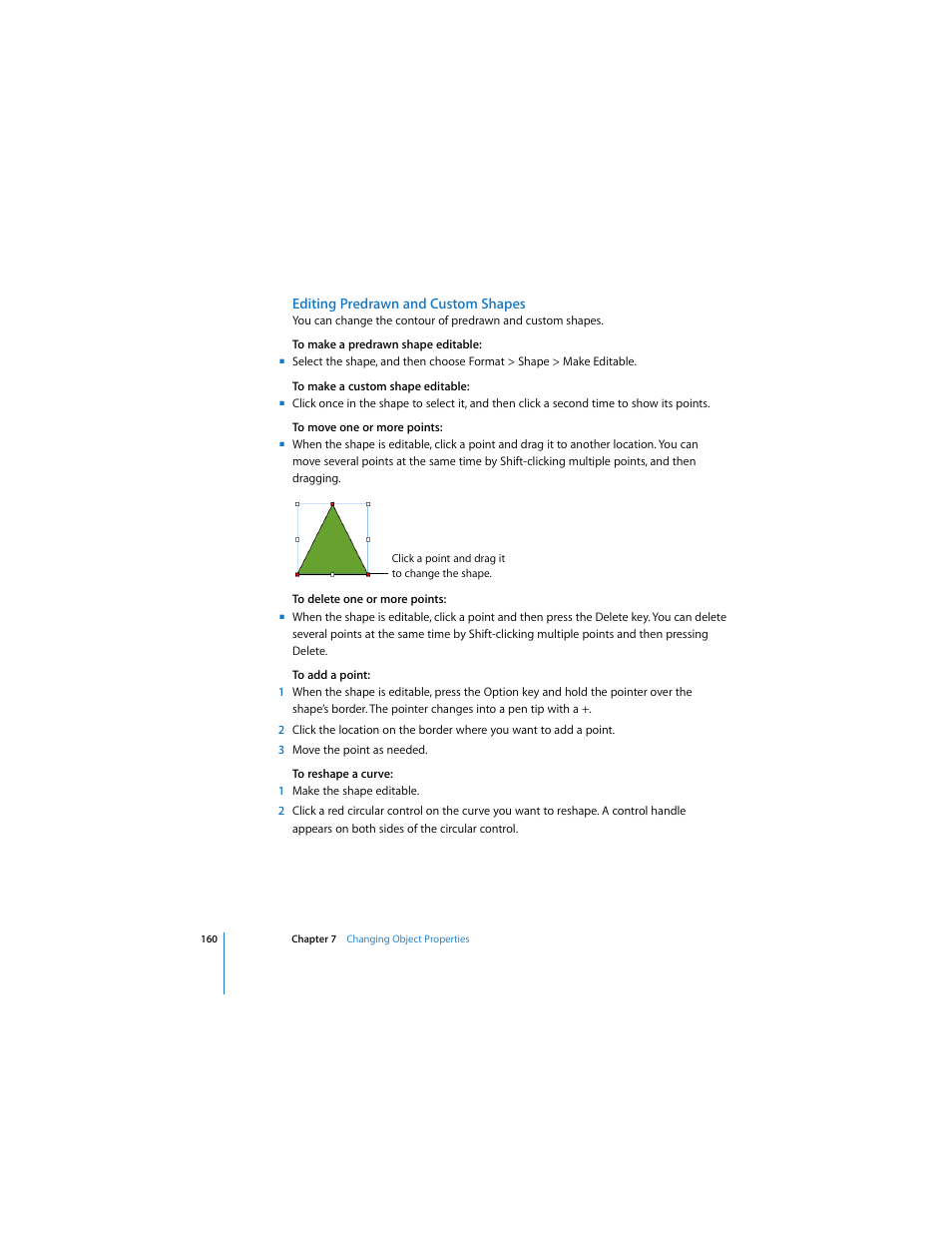 Editing predrawn and custom shapes | Apple Pages 2 User Manual | Page 160 / 250