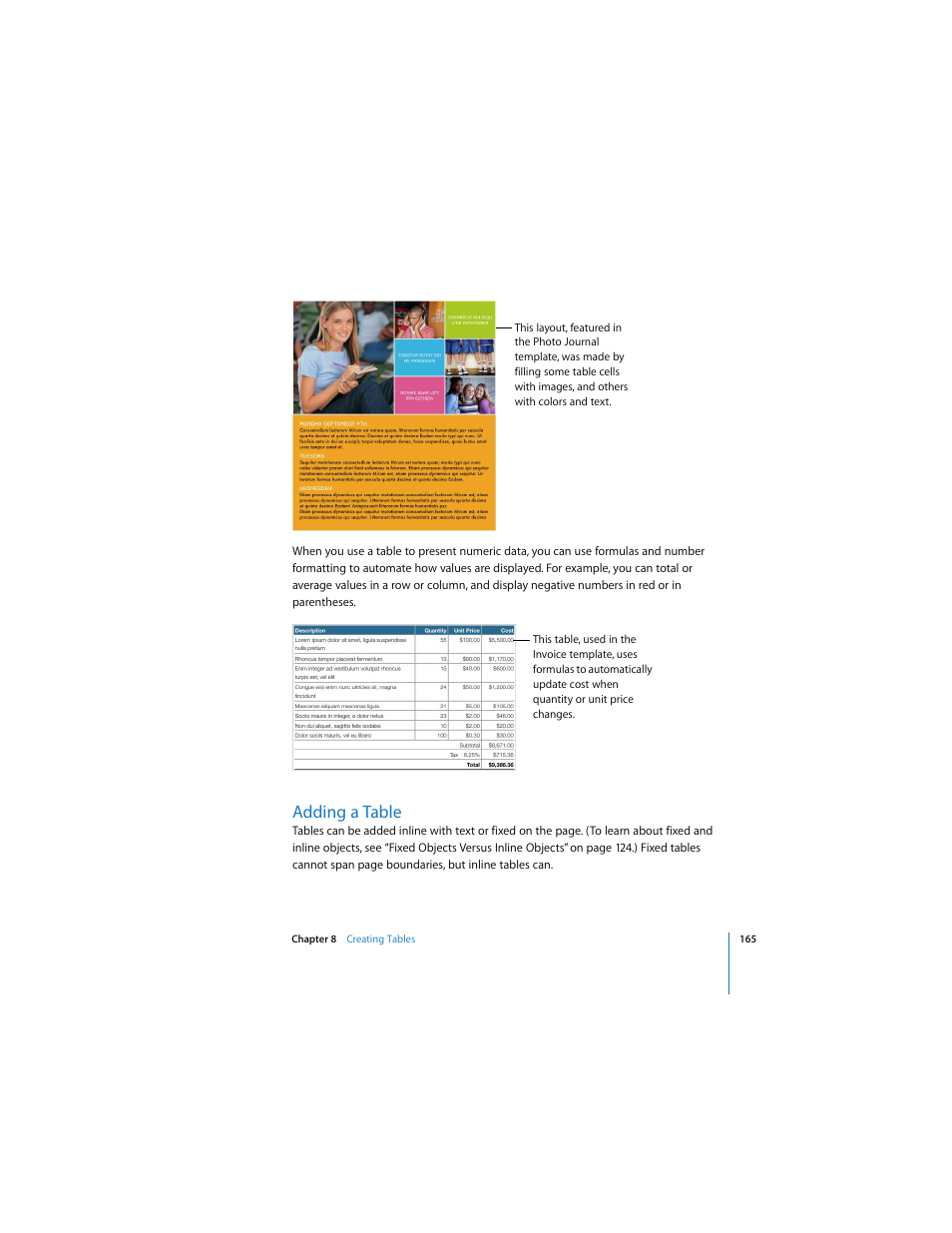 Adding a table | Apple Pages 2 User Manual | Page 165 / 250