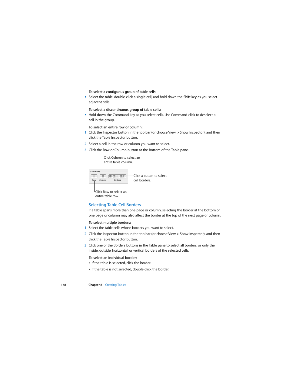 Selecting table cell borders | Apple Pages 2 User Manual | Page 168 / 250
