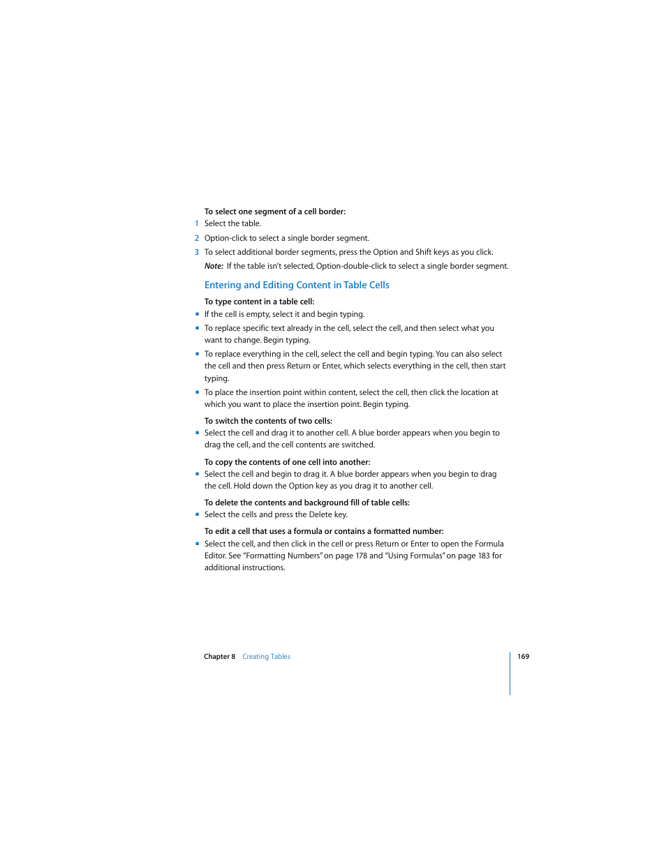 Entering and editing content in table cells | Apple Pages 2 User Manual | Page 169 / 250