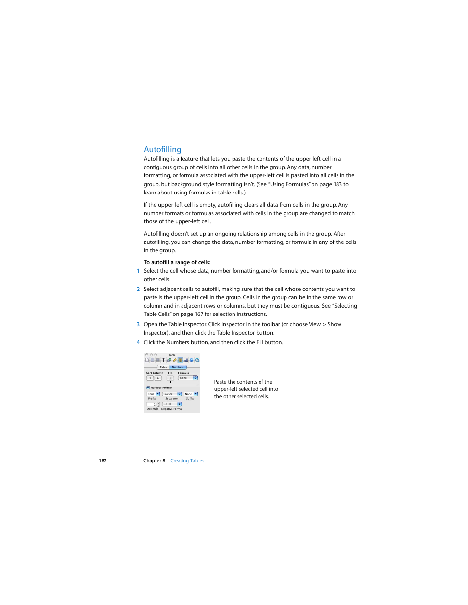 Autofilling | Apple Pages 2 User Manual | Page 182 / 250