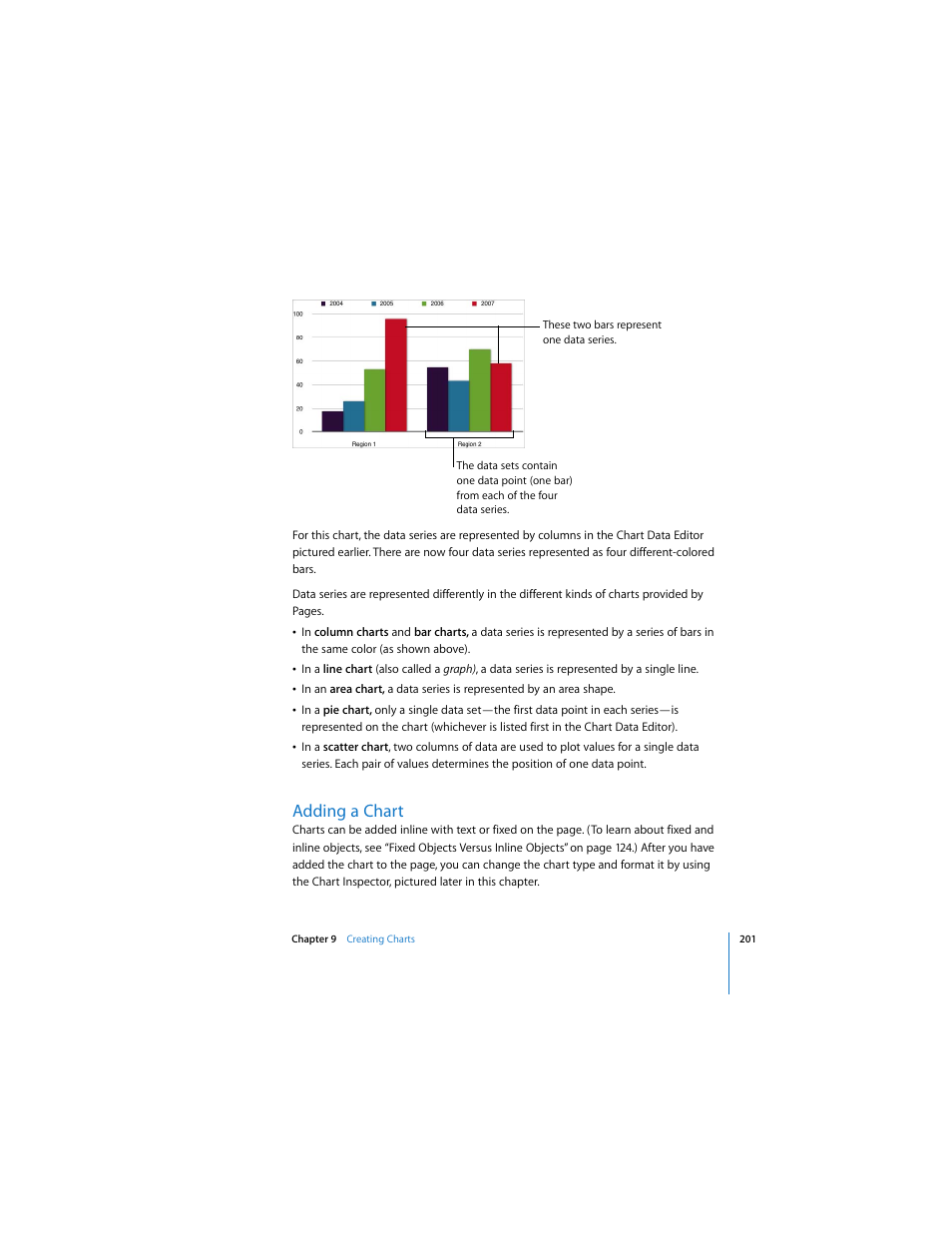 Adding a chart | Apple Pages 2 User Manual | Page 201 / 250