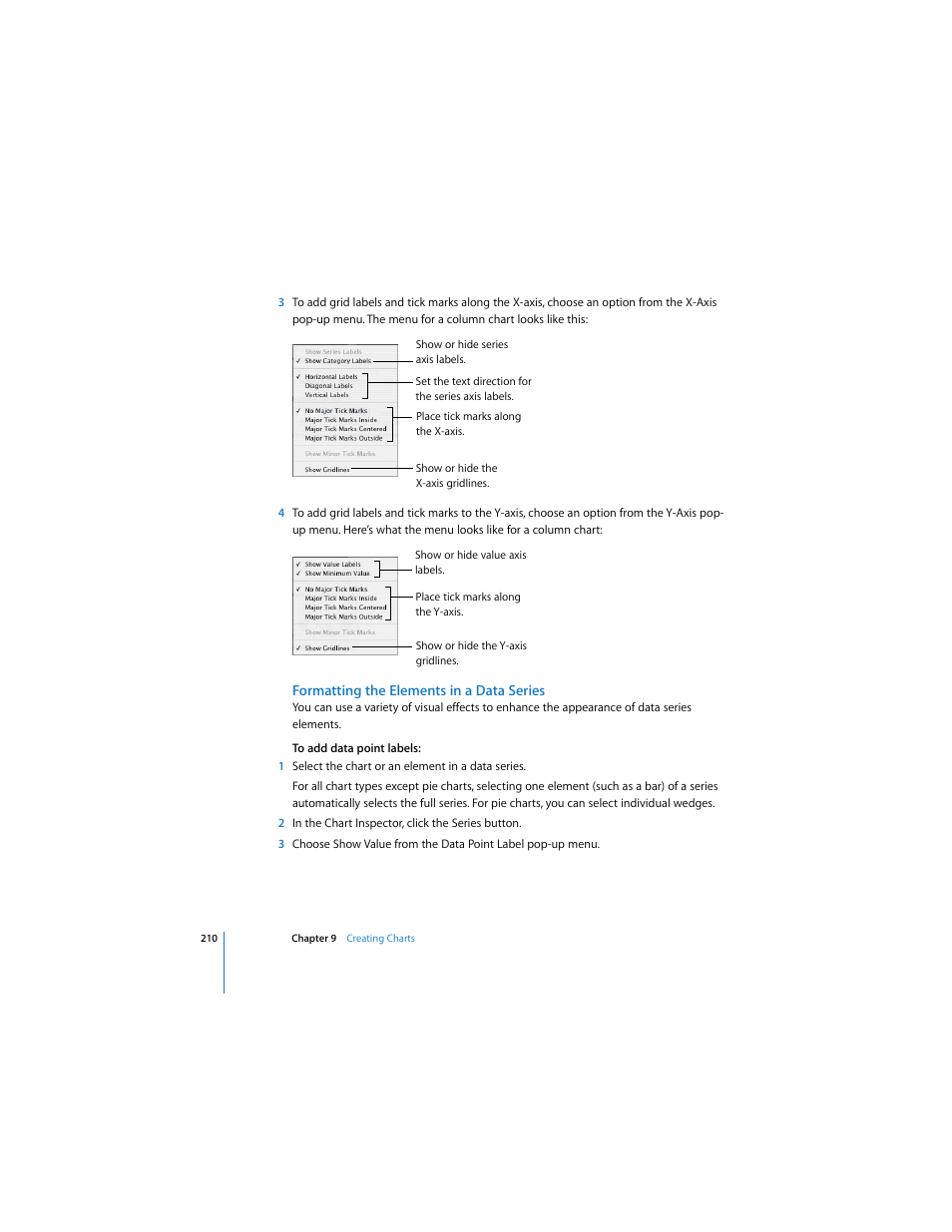 Formatting the elements in a data series | Apple Pages 2 User Manual | Page 210 / 250