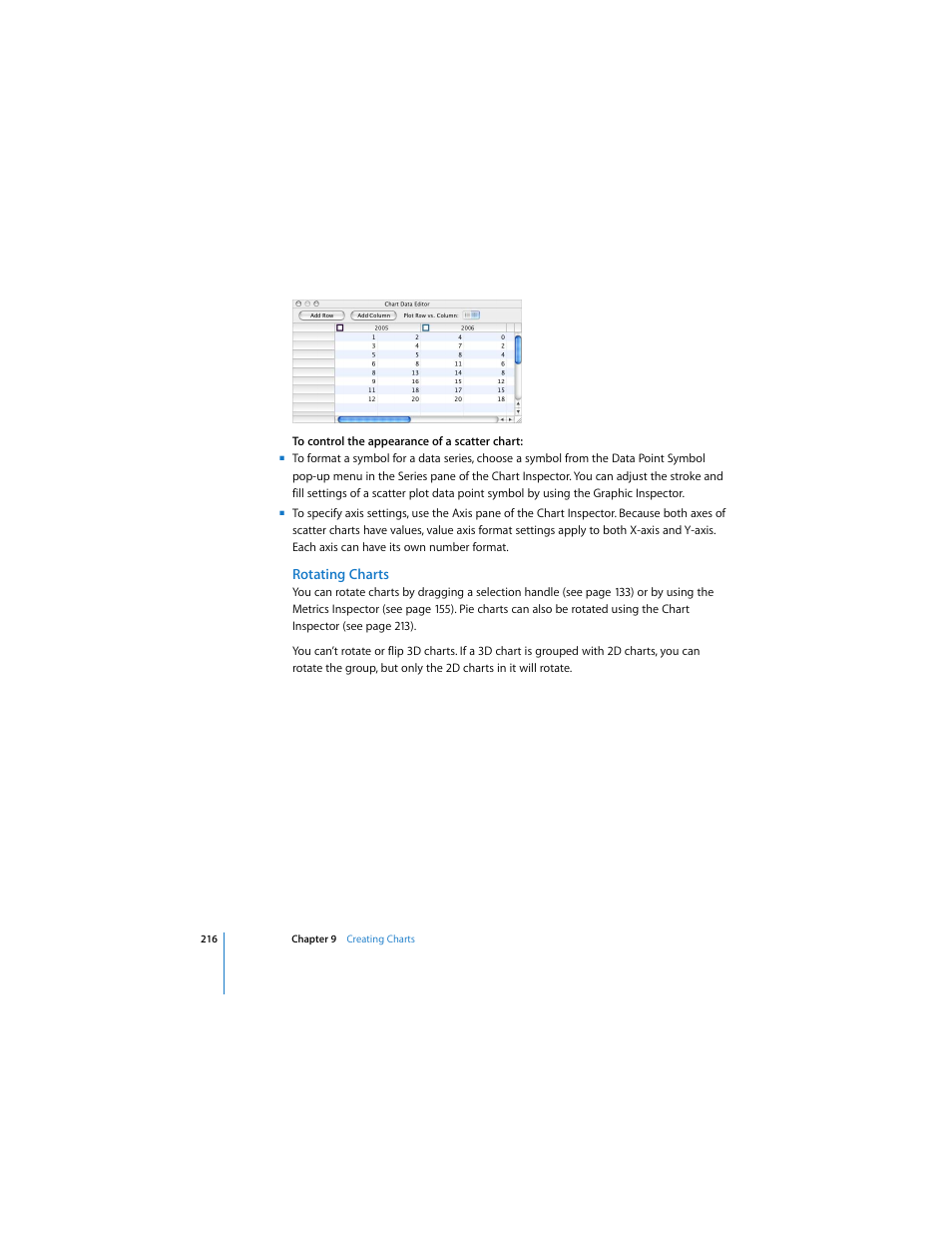 Rotating charts | Apple Pages 2 User Manual | Page 216 / 250