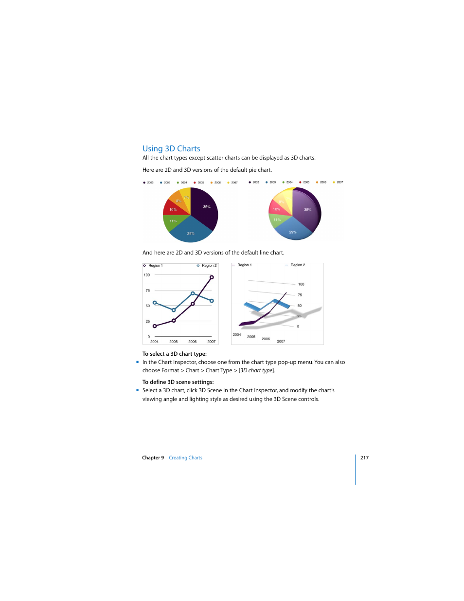 Using 3d charts | Apple Pages 2 User Manual | Page 217 / 250