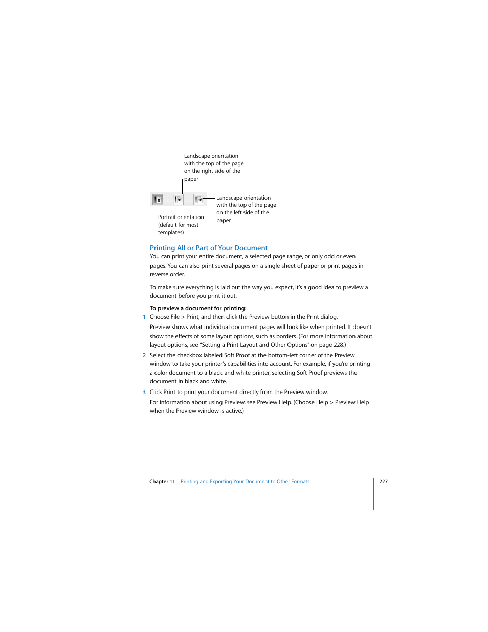 Printing all or part of your document | Apple Pages 2 User Manual | Page 227 / 250