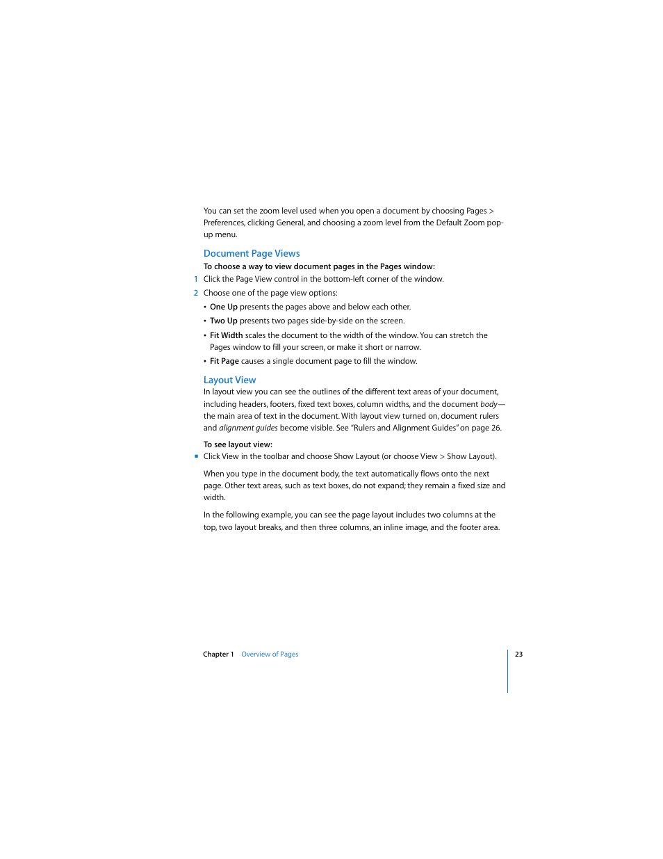 Layout view | Apple Pages 2 User Manual | Page 23 / 250