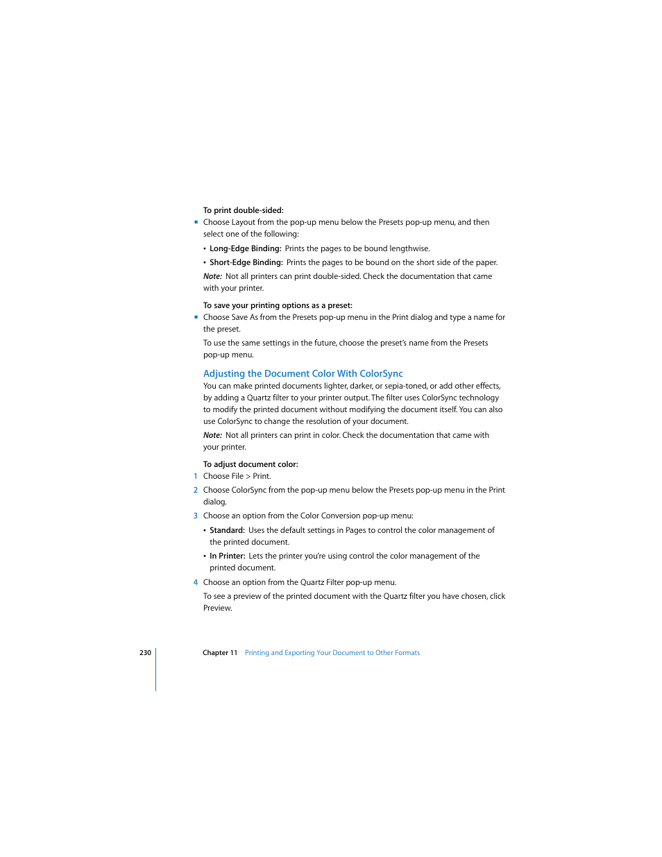 Adjusting the document color with colorsync | Apple Pages 2 User Manual | Page 230 / 250