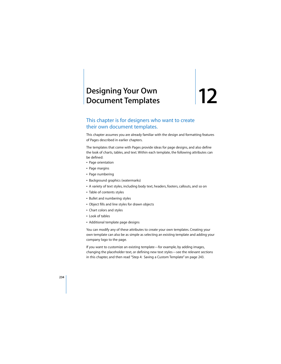Designing your own document templates | Apple Pages 2 User Manual | Page 234 / 250