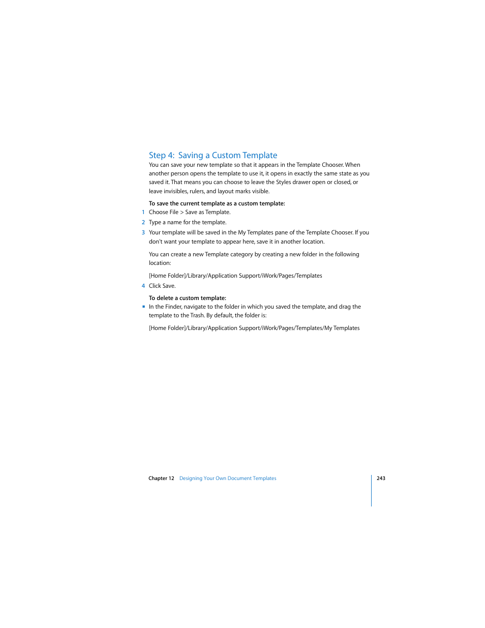 Step 4:saving a custom template, Step 4: saving a custom template | Apple Pages 2 User Manual | Page 243 / 250
