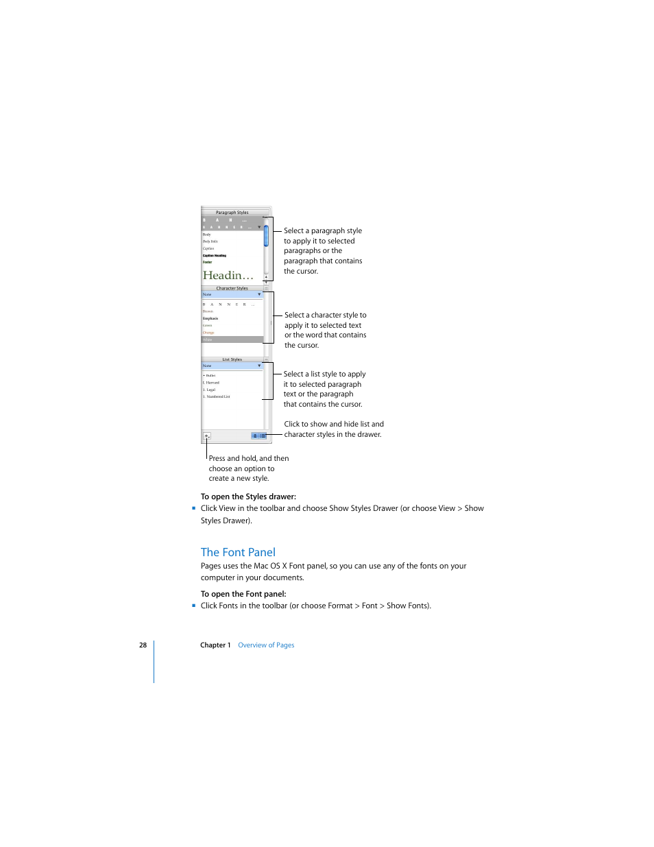 The font panel | Apple Pages 2 User Manual | Page 28 / 250
