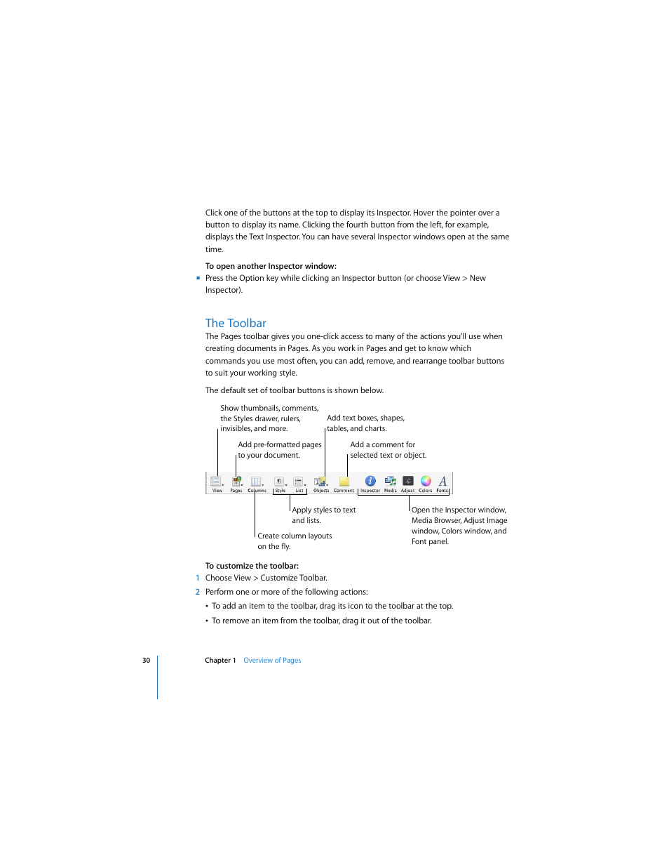 The toolbar | Apple Pages 2 User Manual | Page 30 / 250