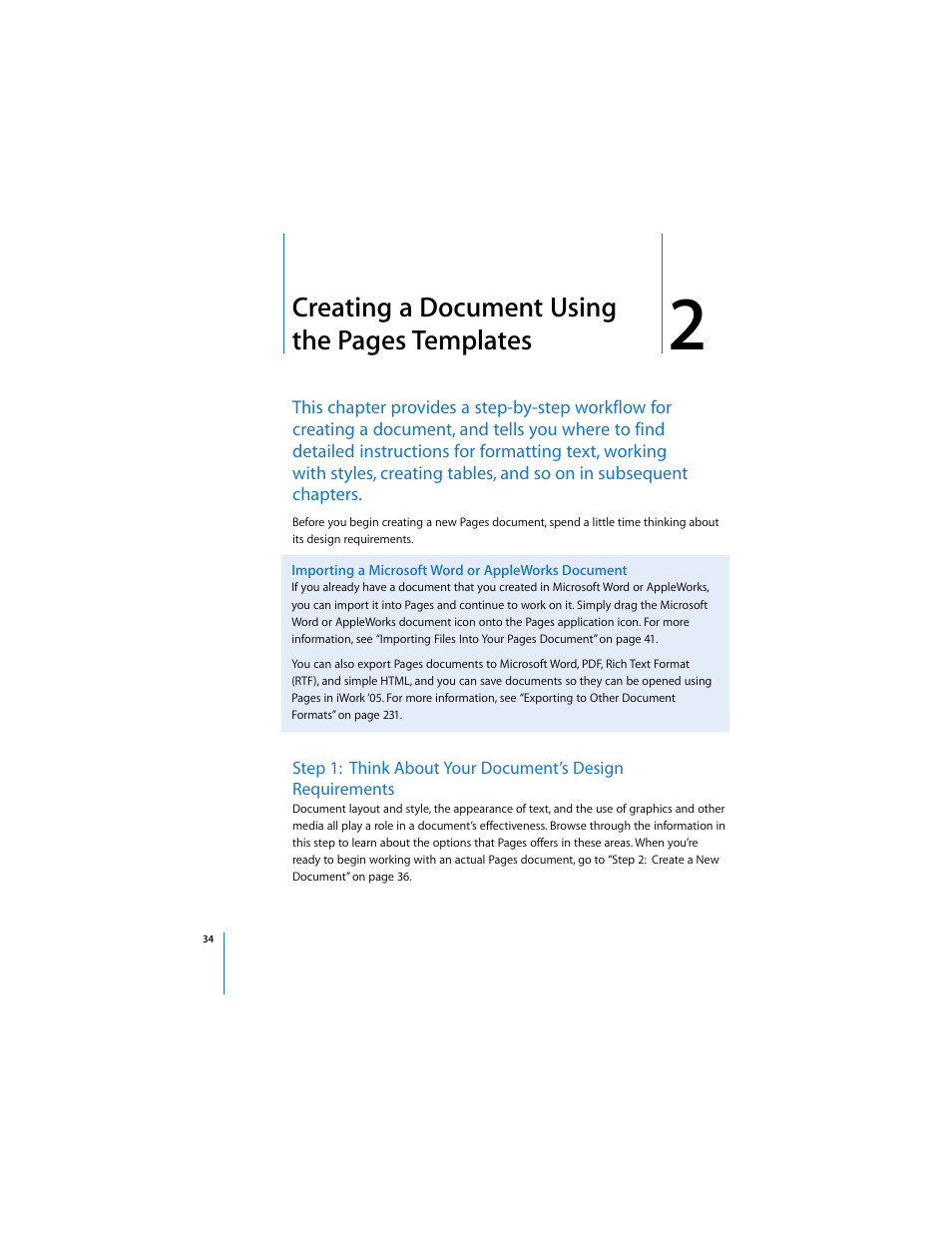Creating a document using the pages templates | Apple Pages 2 User Manual | Page 34 / 250