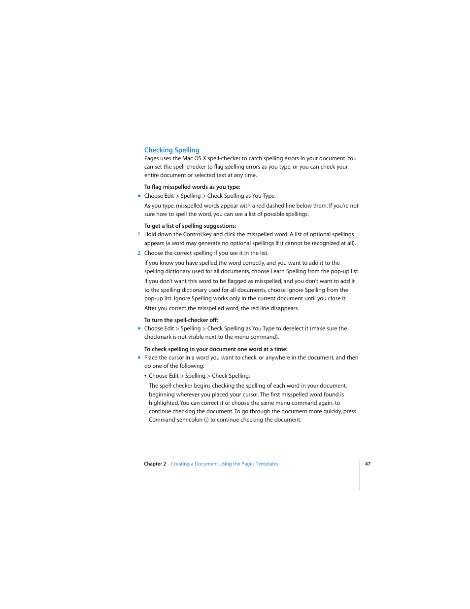 Checking spelling | Apple Pages 2 User Manual | Page 47 / 250