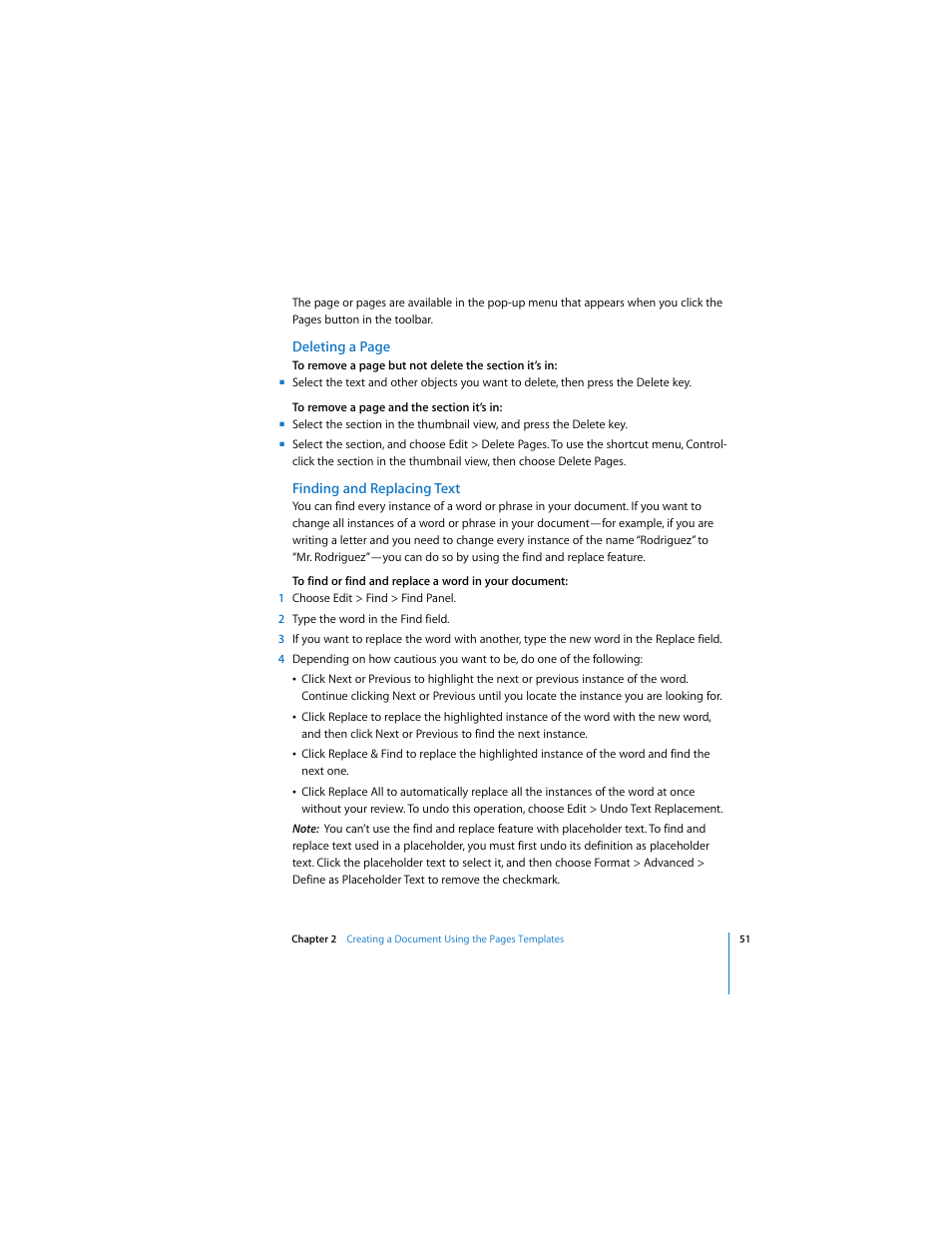 Finding and replacing text | Apple Pages 2 User Manual | Page 51 / 250