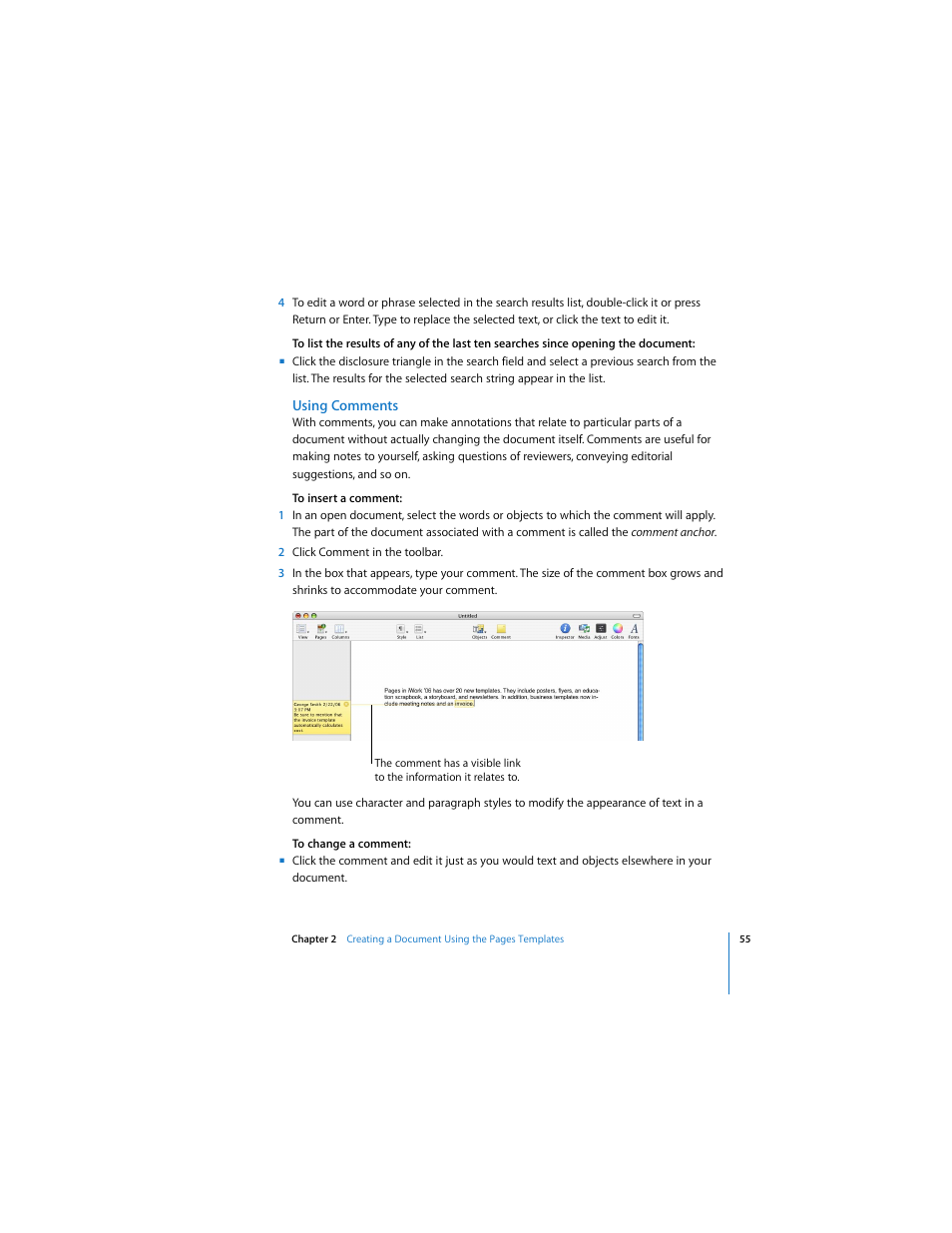 Using comments | Apple Pages 2 User Manual | Page 55 / 250