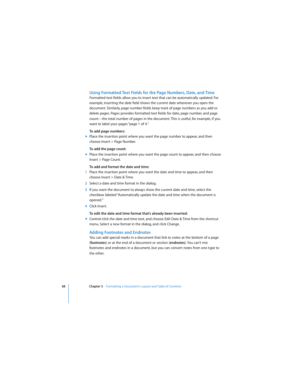 Adding footnotes and endnotes | Apple Pages 2 User Manual | Page 68 / 250