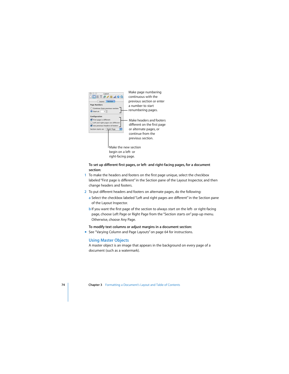 Using master objects | Apple Pages 2 User Manual | Page 74 / 250