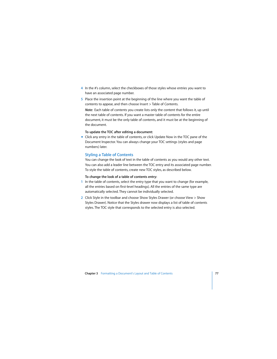 Styling a table of contents | Apple Pages 2 User Manual | Page 77 / 250