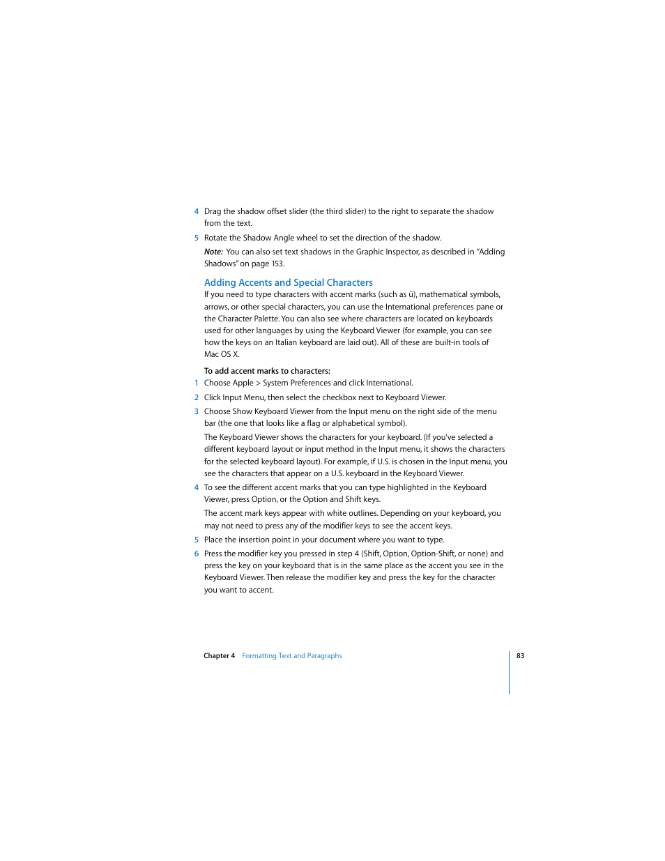 Adding accents and special characters | Apple Pages 2 User Manual | Page 83 / 250