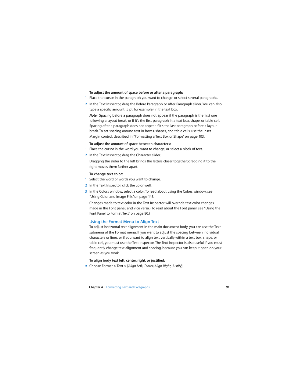 Using the format menu to align text | Apple Pages 2 User Manual | Page 91 / 250