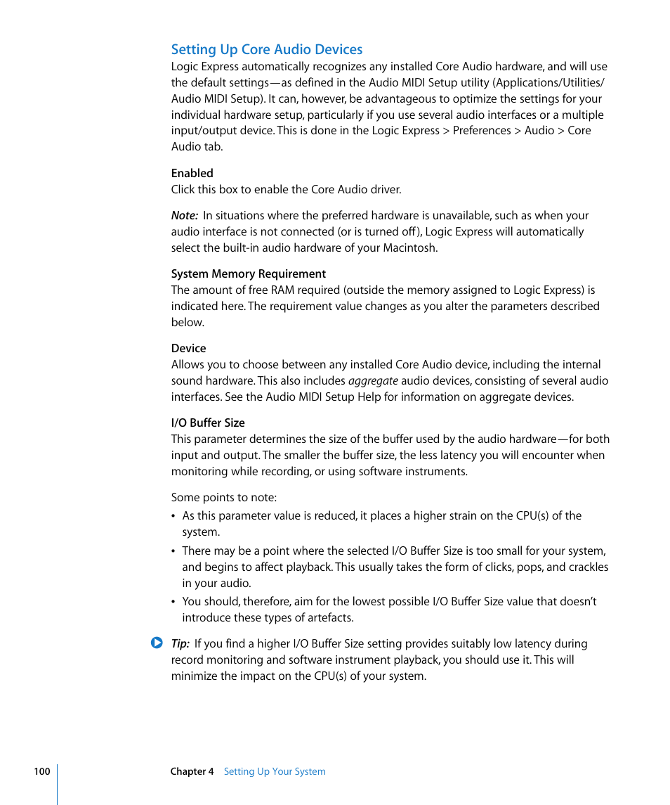Setting up core audio devices | Apple Logic Express 8 User Manual | Page 100 / 1055