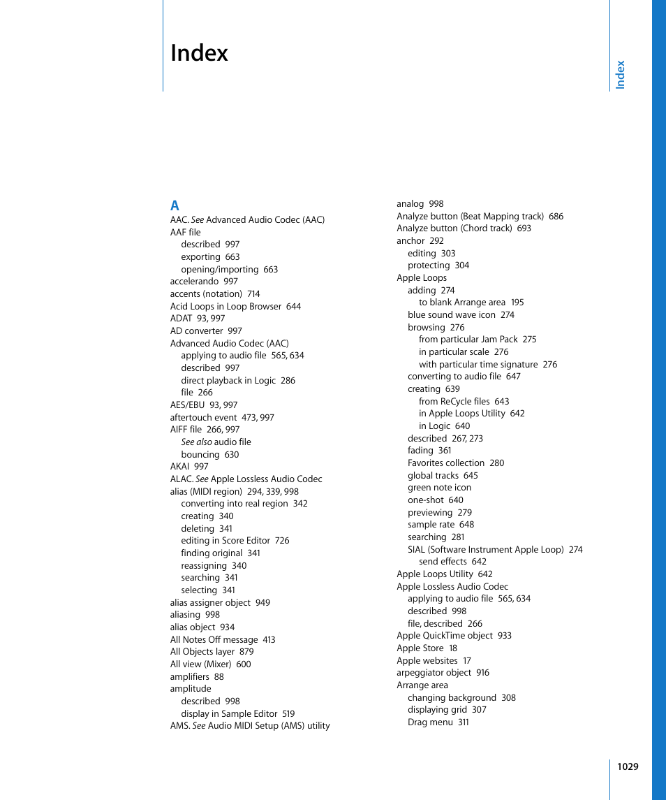 Index | Apple Logic Express 8 User Manual | Page 1029 / 1055