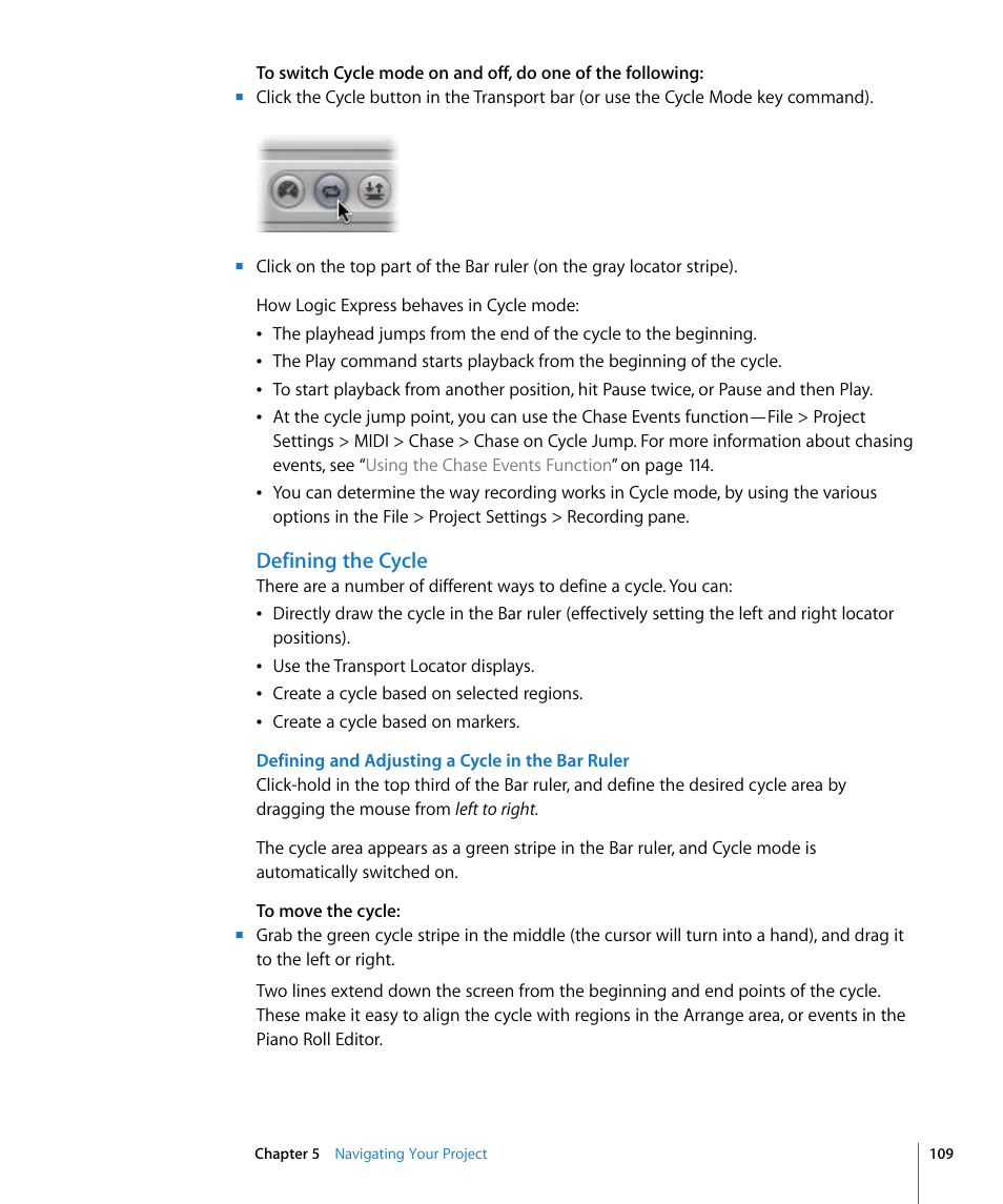 Defining the cycle | Apple Logic Express 8 User Manual | Page 109 / 1055