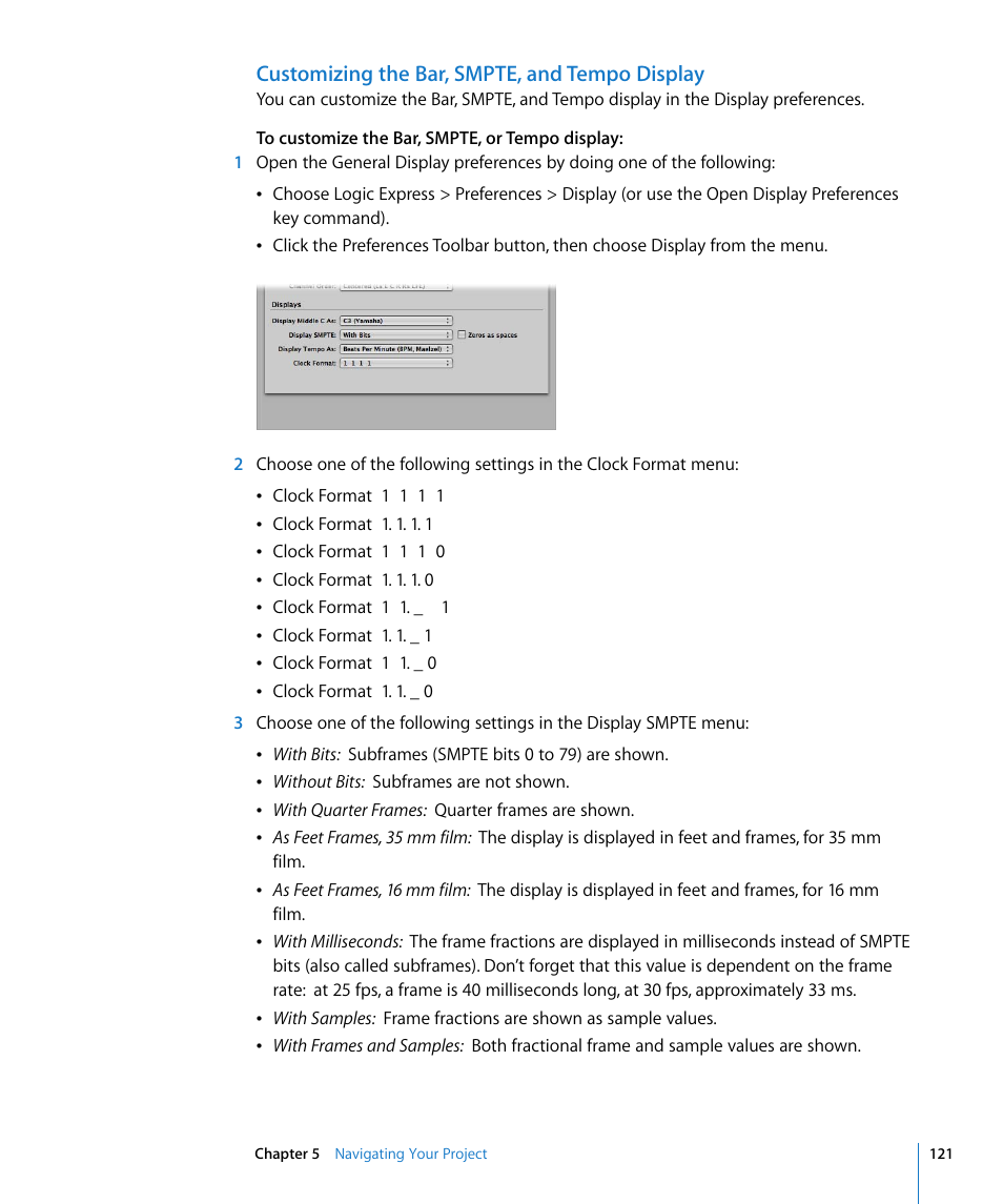 Customizing the bar, smpte, and tempo display | Apple Logic Express 8 User Manual | Page 121 / 1055