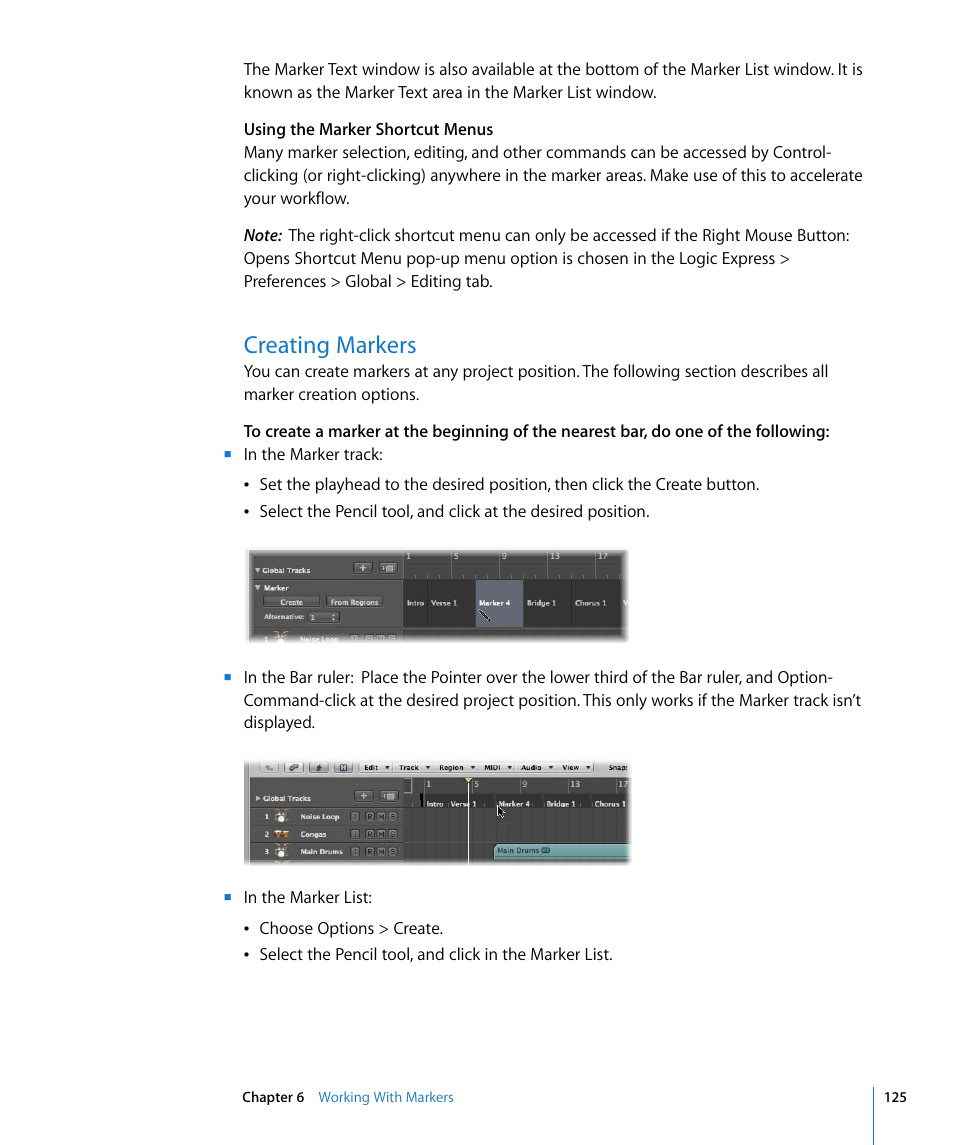 Creating markers | Apple Logic Express 8 User Manual | Page 125 / 1055