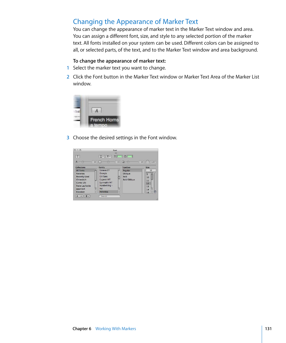 Changing the appearance of marker text | Apple Logic Express 8 User Manual | Page 131 / 1055