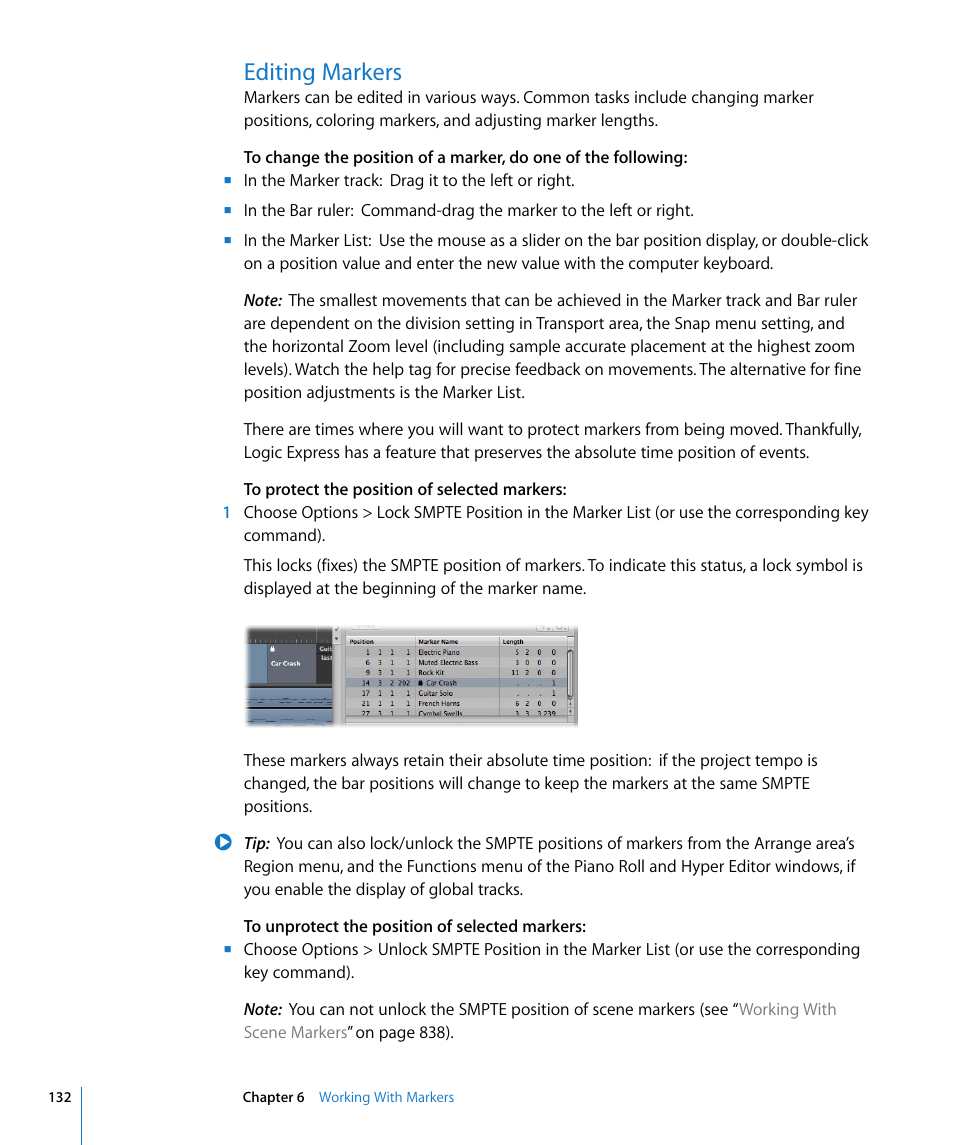 Editing markers | Apple Logic Express 8 User Manual | Page 132 / 1055