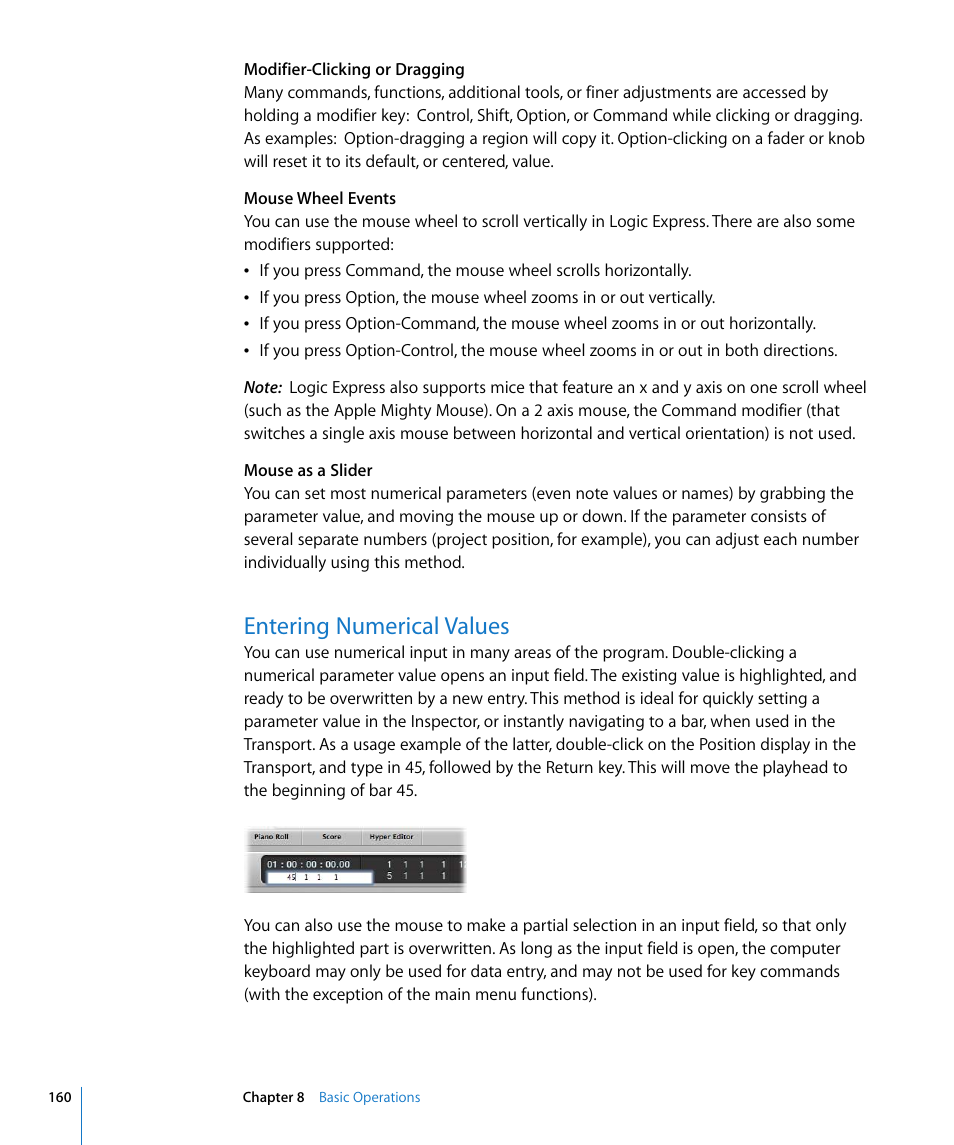 Entering numerical values | Apple Logic Express 8 User Manual | Page 160 / 1055