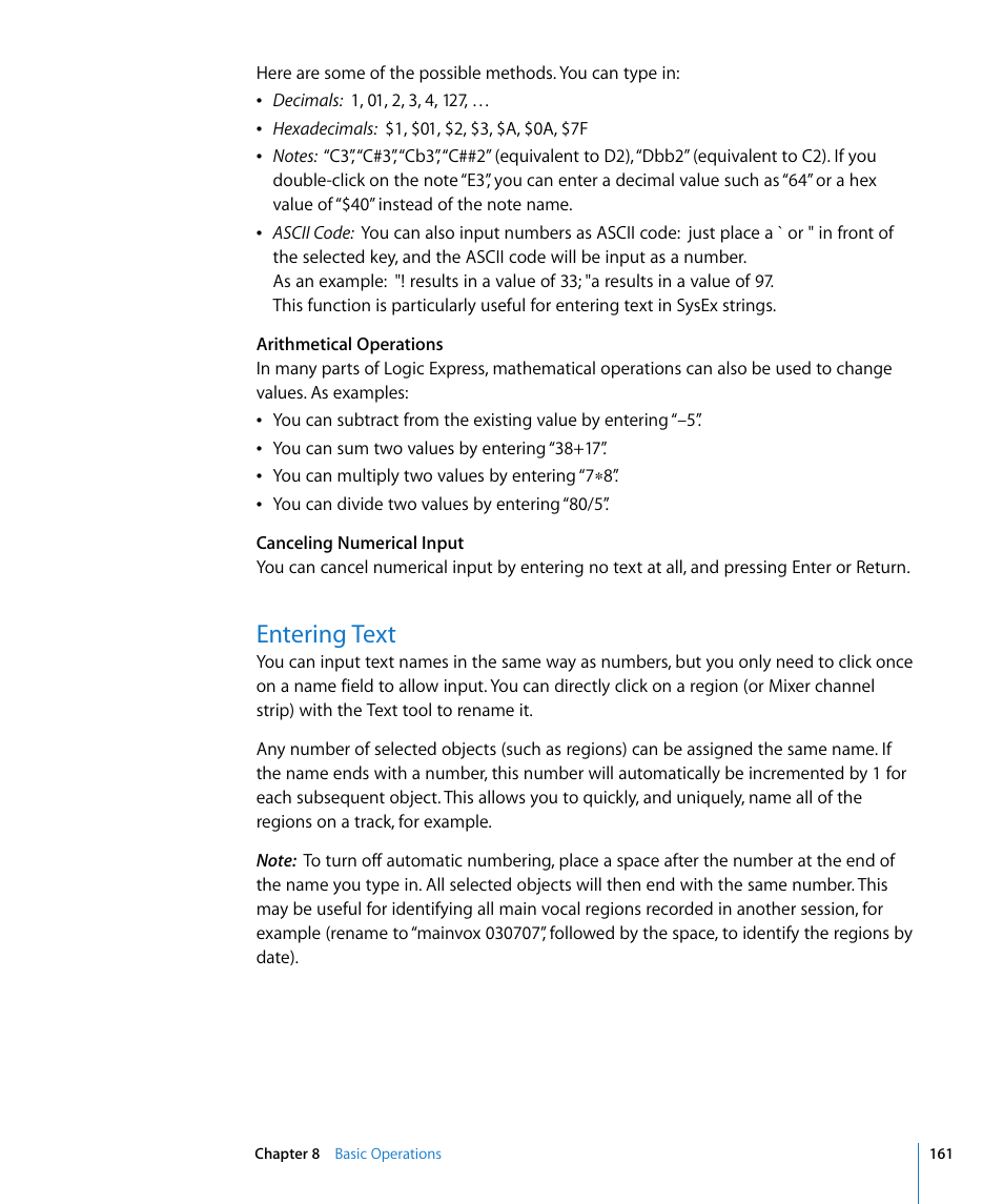 Entering text | Apple Logic Express 8 User Manual | Page 161 / 1055