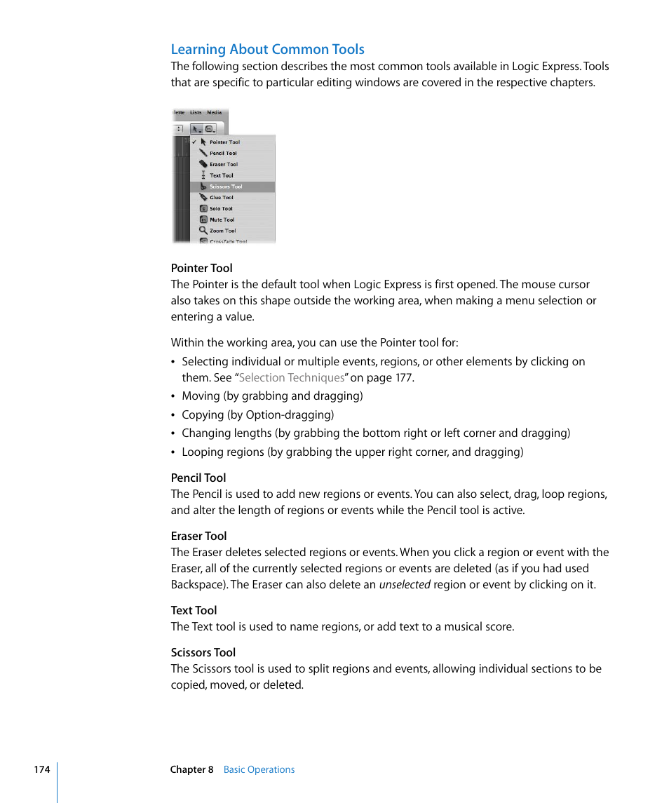 Learning about common tools | Apple Logic Express 8 User Manual | Page 174 / 1055