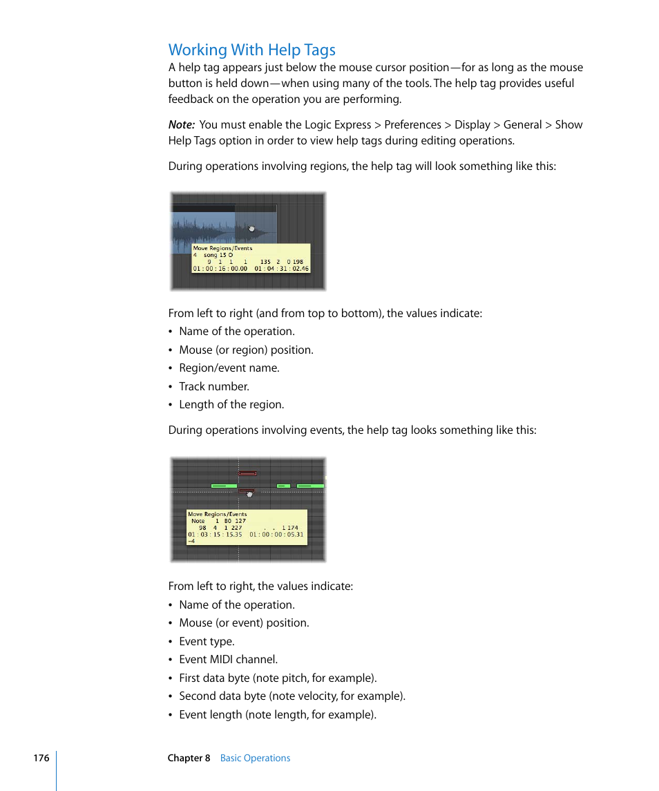 Working with help tags | Apple Logic Express 8 User Manual | Page 176 / 1055