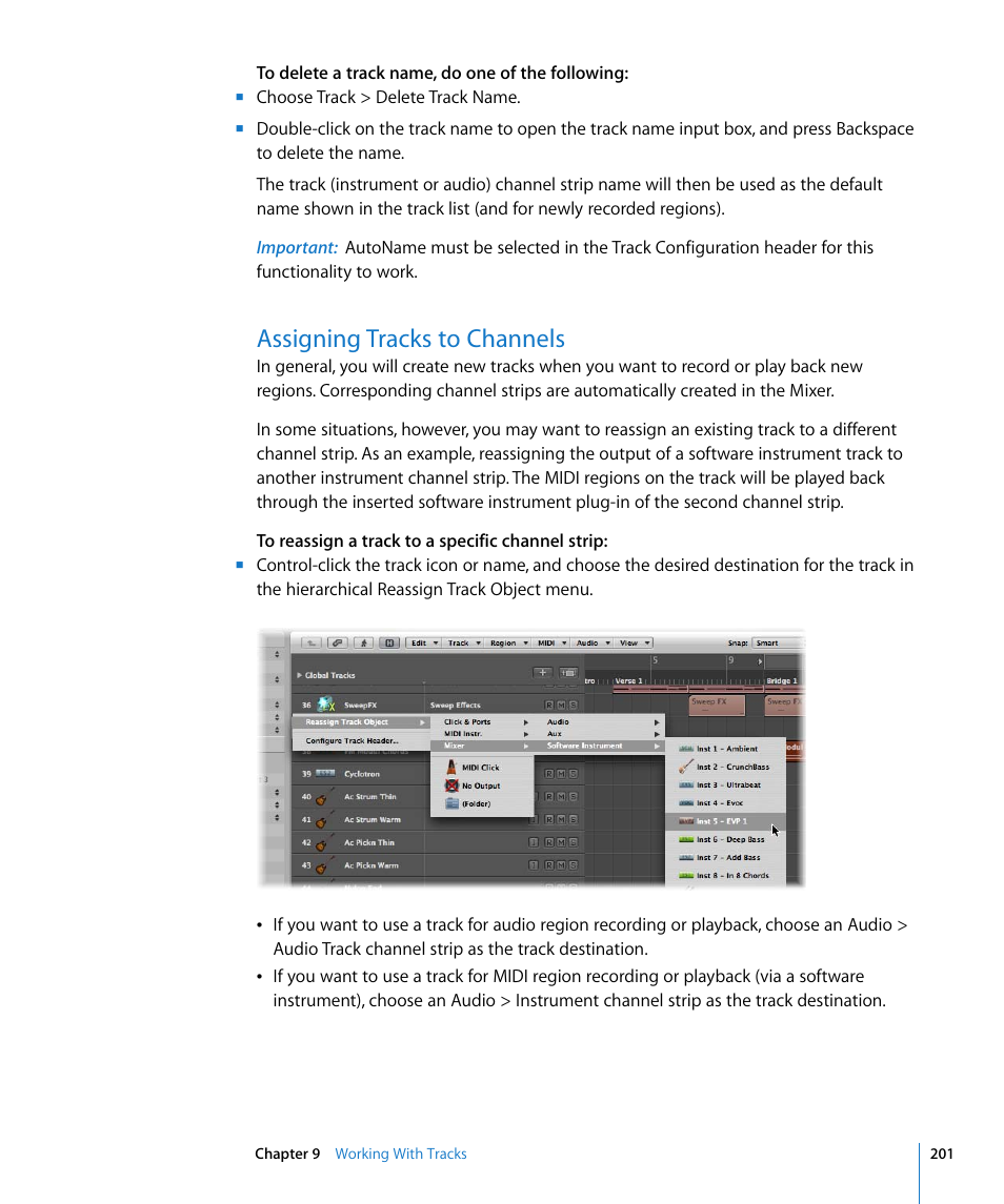 Assigning tracks to channels | Apple Logic Express 8 User Manual | Page 201 / 1055