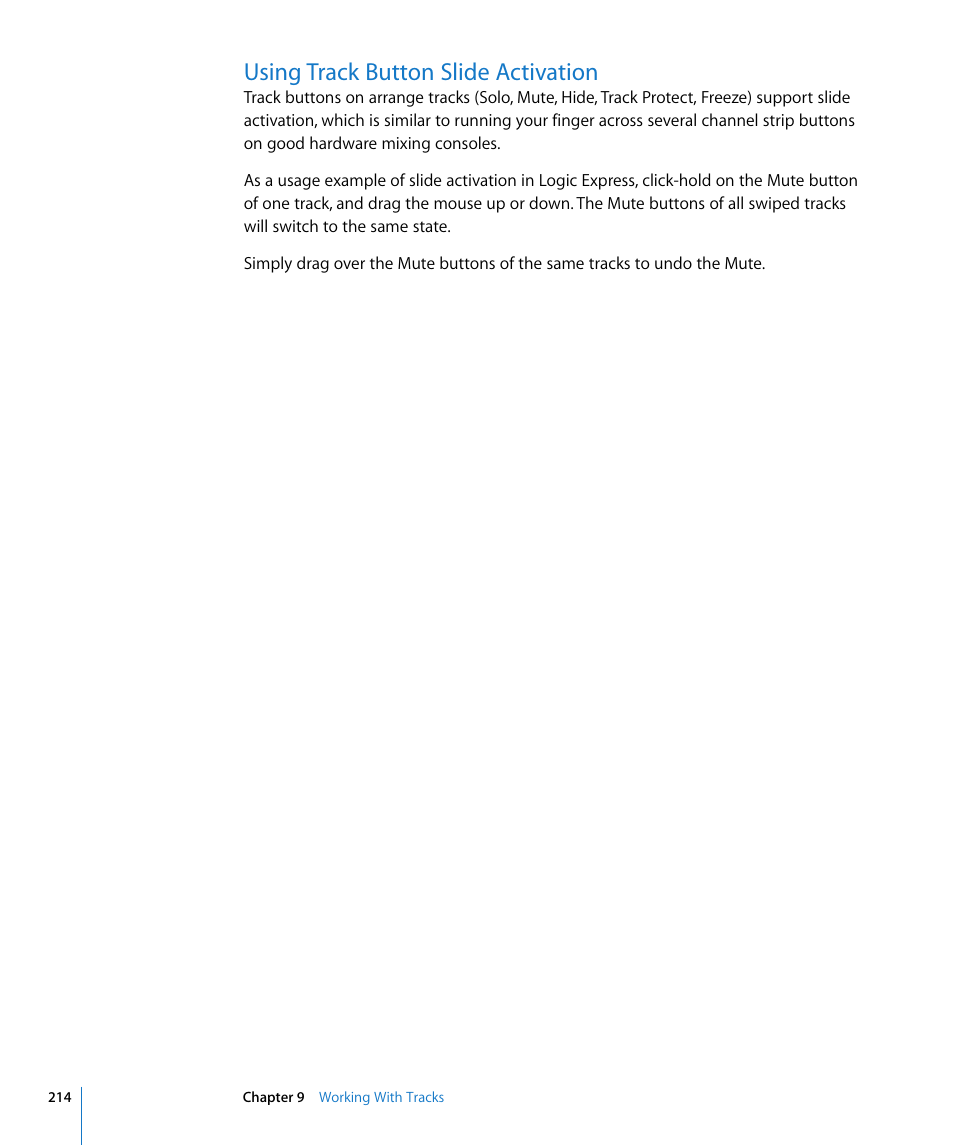 Using track button slide activation | Apple Logic Express 8 User Manual | Page 214 / 1055