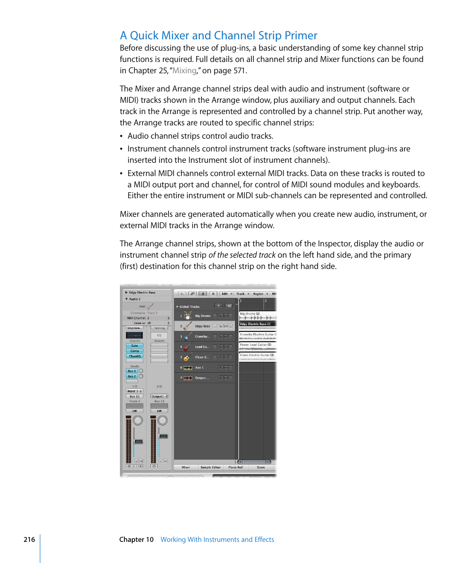 A quick mixer and channel strip primer | Apple Logic Express 8 User Manual | Page 216 / 1055