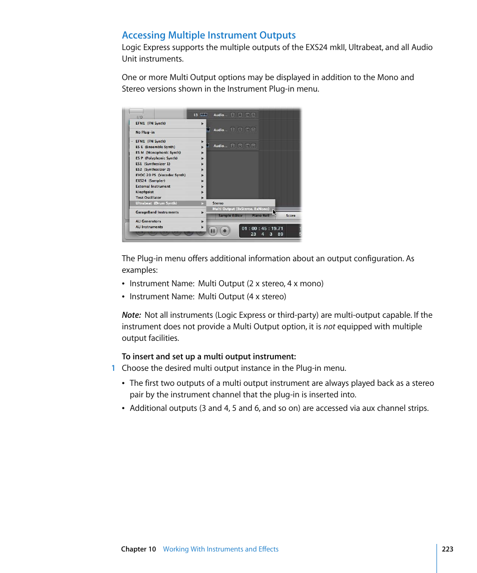 Accessing multiple instrument outputs | Apple Logic Express 8 User Manual | Page 223 / 1055