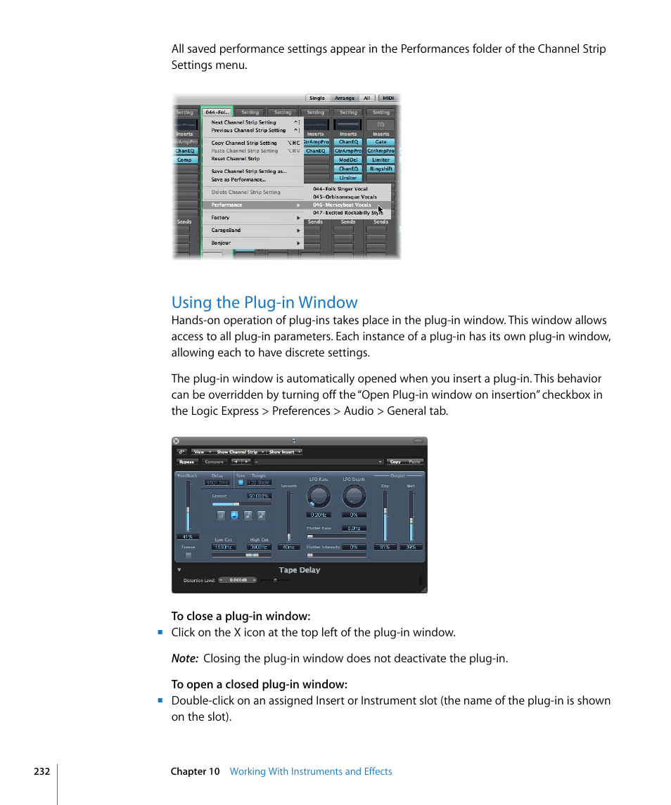 Using the plug-in window | Apple Logic Express 8 User Manual | Page 232 / 1055