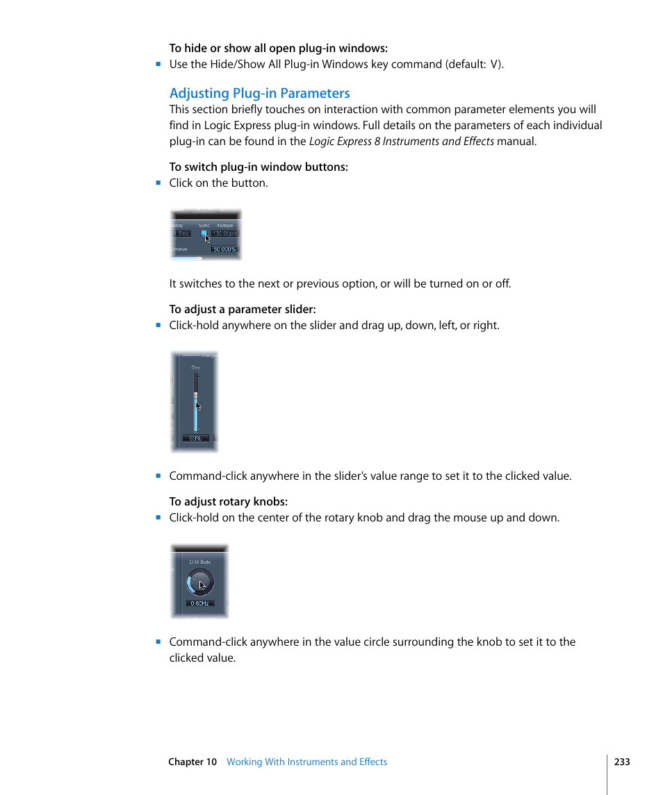 Adjusting plug-in parameters | Apple Logic Express 8 User Manual | Page 233 / 1055