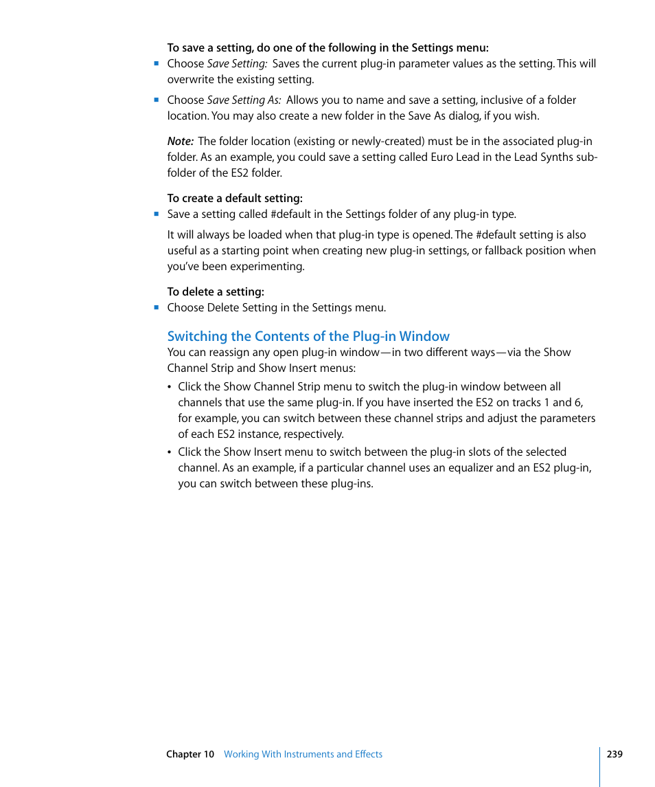 Switching the contents of the plug-in window, Een them (see, Switching the contents of the plug-in | Window | Apple Logic Express 8 User Manual | Page 239 / 1055